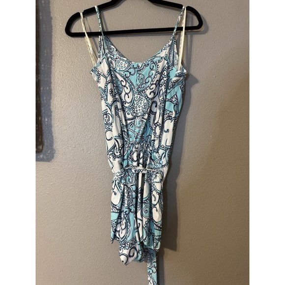 Lilly Pulitzer Deanna Romper M Medium Blue White Paisley W Belt Washable - Picture 4 of 7